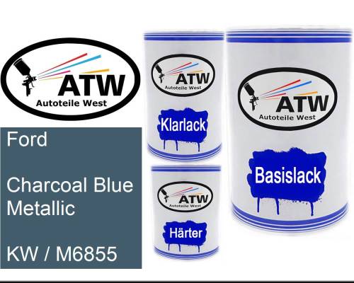 Ford, Charcoal Blue Metallic, KW / M6855: 500ml Lackdose + 500ml Klarlack + 250ml Härter - Set, von ATW Autoteile West.